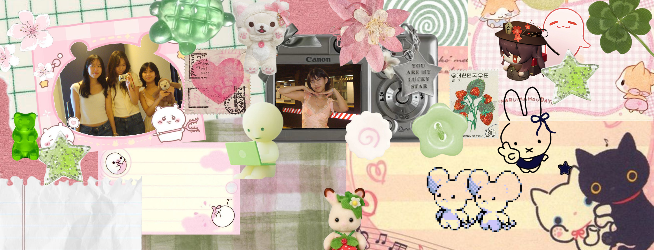 pink and green collage